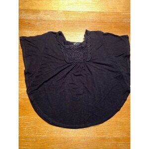 Black Lace Crochet Boho Top With Batwing Sleeves